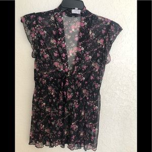 Women’s size large rose print semi sheer top
